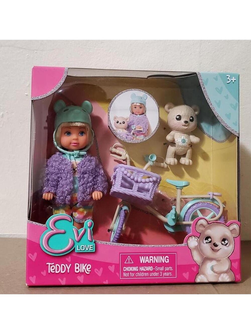 Simba Evi Love Teddy Bike Doll Playset with Bear & Pastel Bicycle New in Box